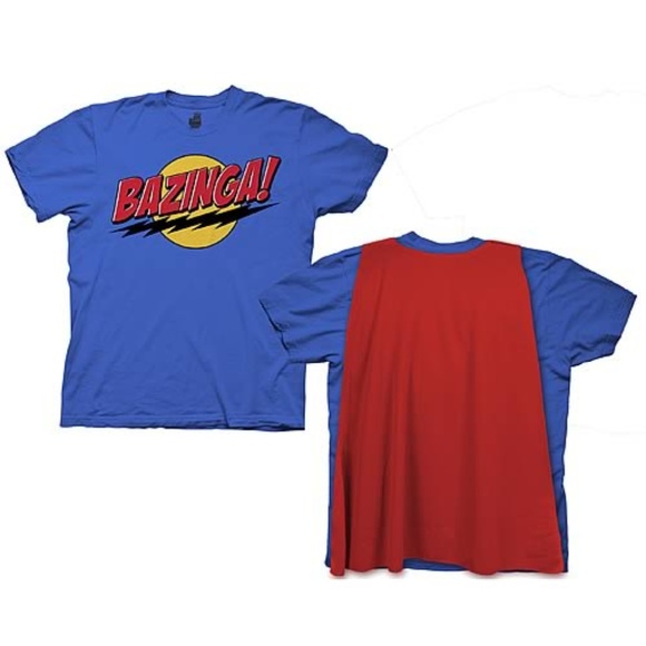 Big Bang Theory Bazinga With Cape Blue T-Shirt - Picture 1 of 1